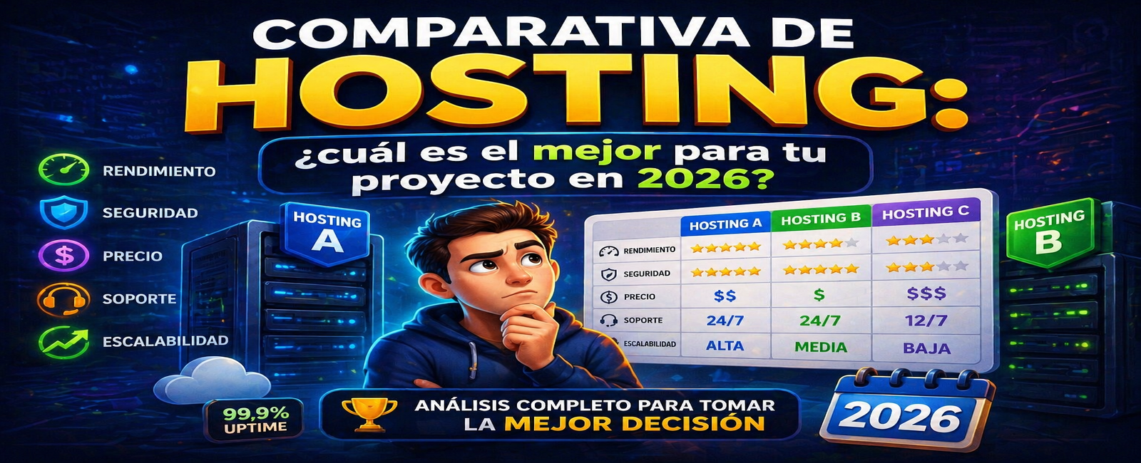 Comparativa de hosting 2026: guía para principiantes con los mejores hostings para tu proyecto