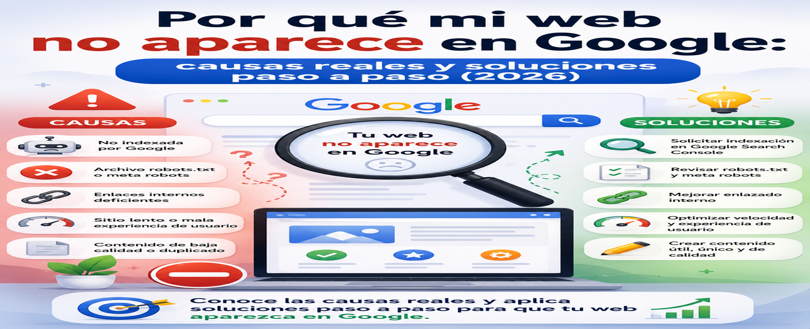 Por qué mi web no aparece en Google: guía con 7 causas reales y soluciones paso a paso