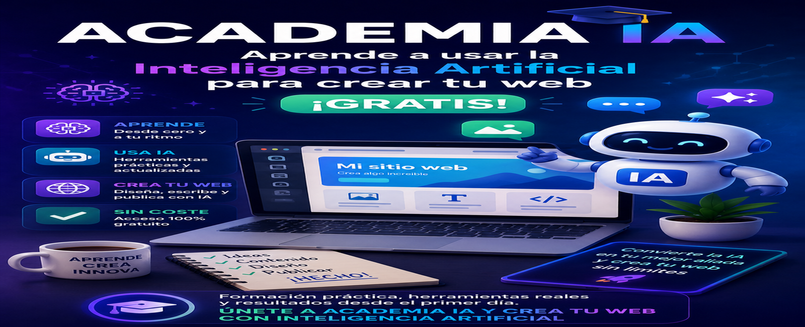 Academia IA: aprende a usar Inteligencia Artificial para crear tu web gratis con tests y puntuaciones